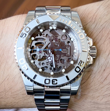 Load image into Gallery viewer, watchMOD silver bezel stainless Seiko move NH70A Yacht Master style
